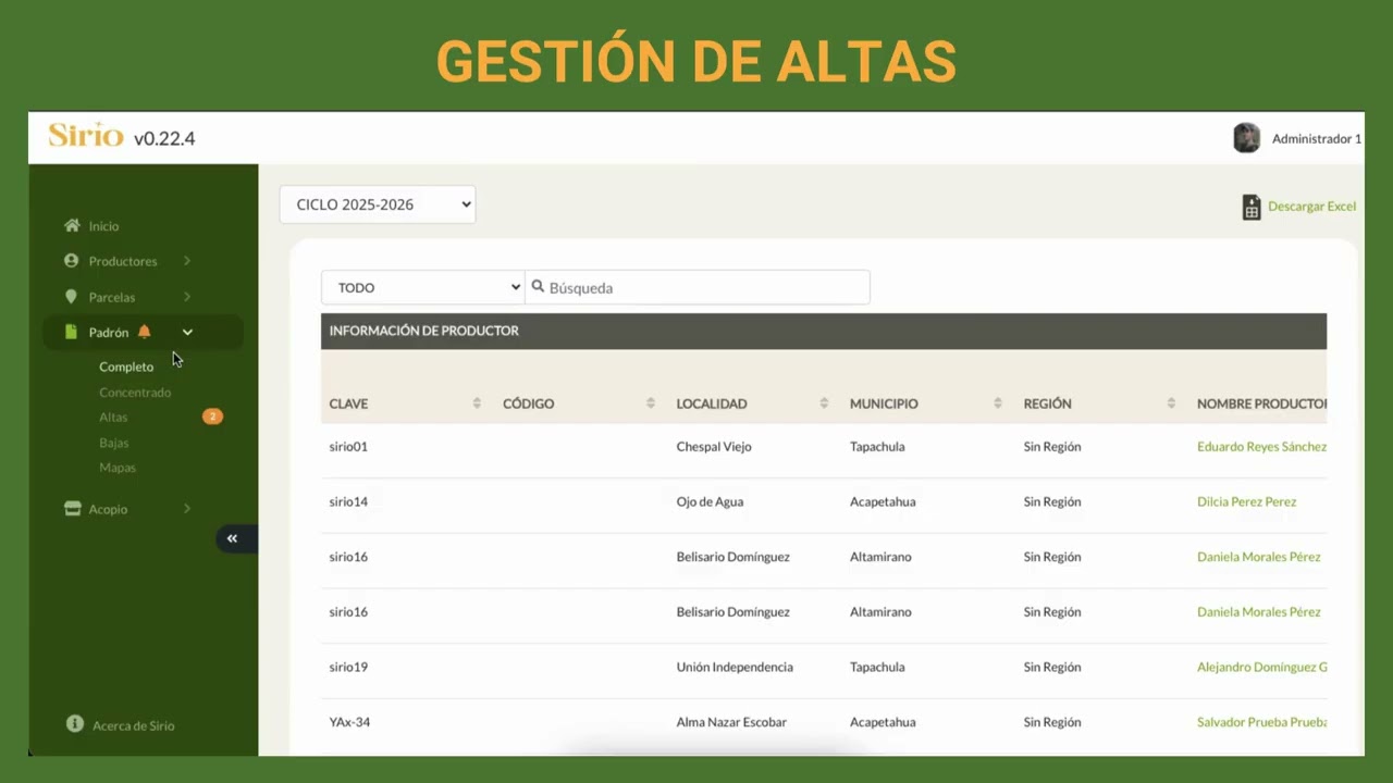 Video: gestión de altas de productores en Sirio