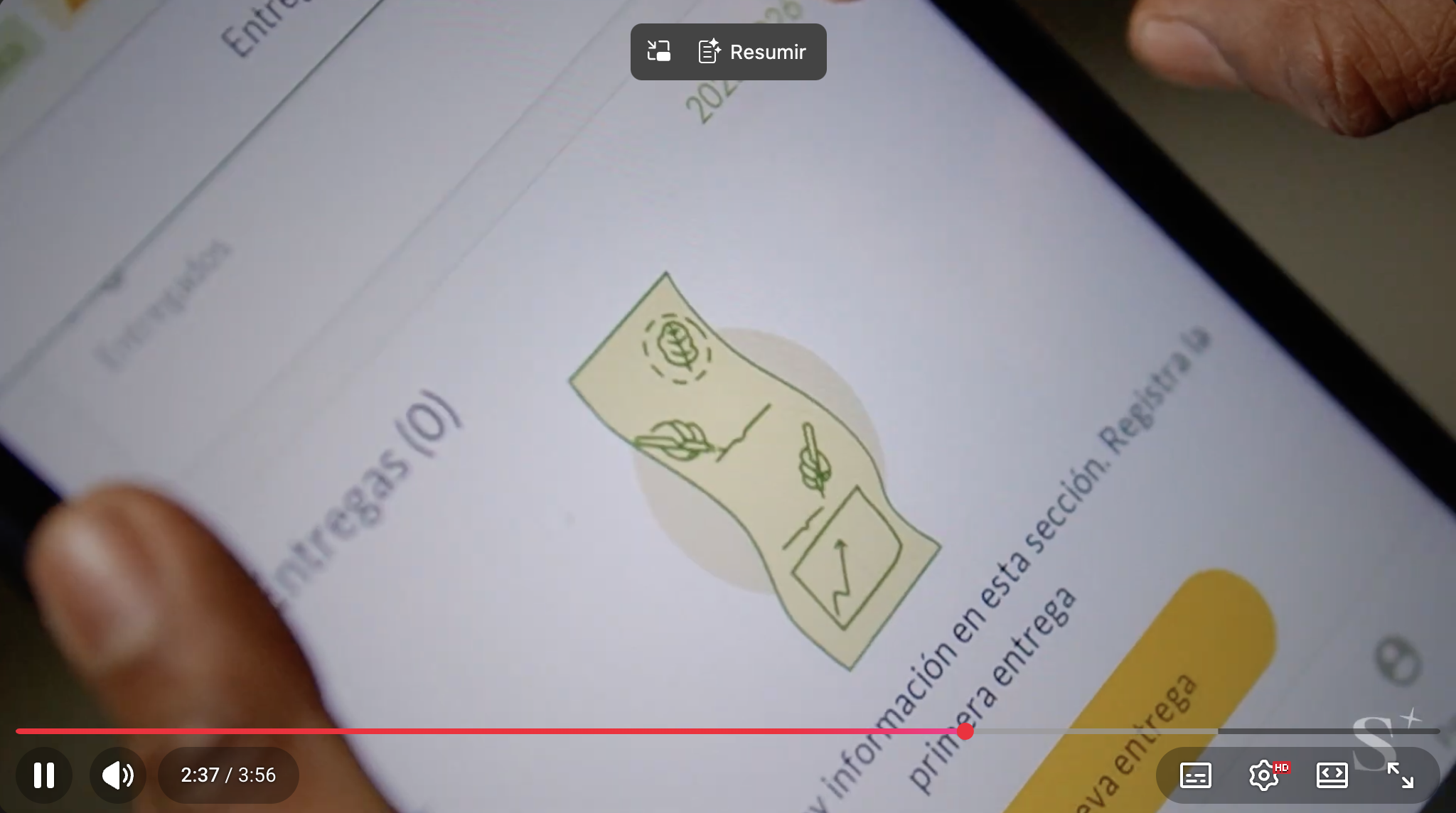 Captura de pantalla del proceso de acopio en la aplicación Sirio